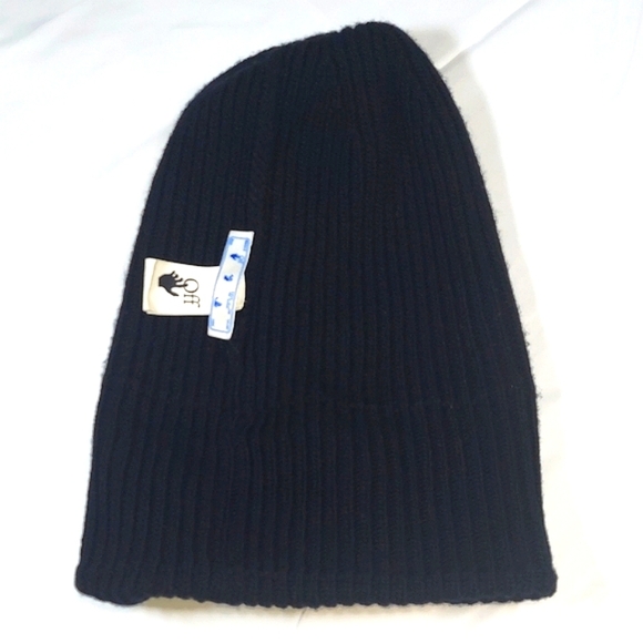 Off-White Black Ribbed Metal Decal Beanie with Tags - Picture 7 of 9